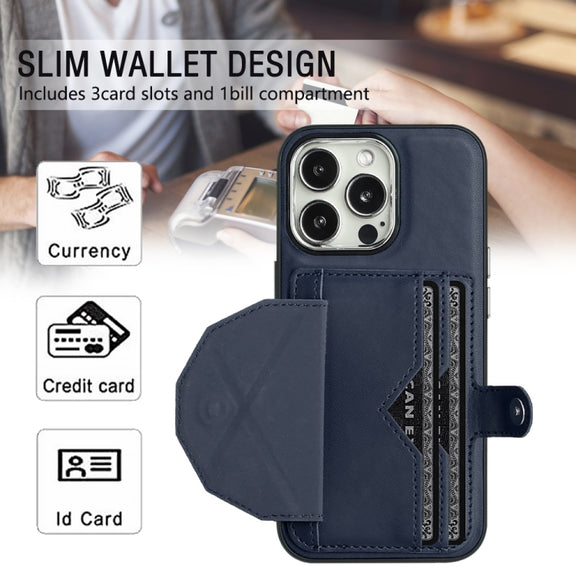 For iPhone 13 Pro Shockproof Leather Phone Case with Card Holder(Blue)