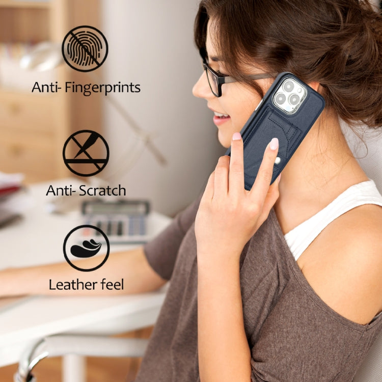 For iPhone 13 Pro Shockproof Leather Phone Case with Card Holder(Blue)