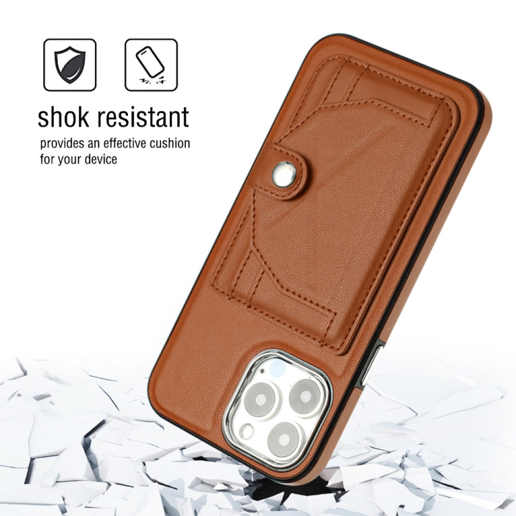 For iPhone 13 Pro Max Shockproof Leather Phone Case with Card Holder(Brown)