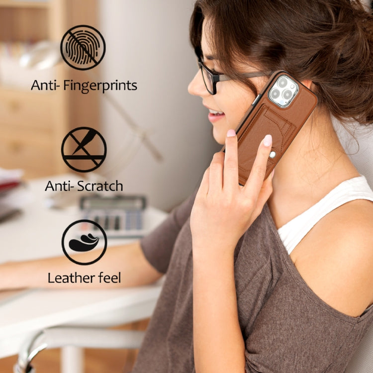 For iPhone 13 Pro Max Shockproof Leather Phone Case with Card Holder(Brown)