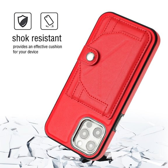 For iPhone 12 / 12 Pro Shockproof Leather Phone Case with Card Holder(Red)