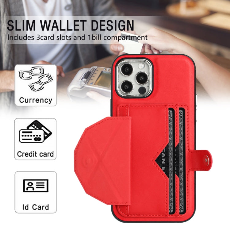 For iPhone 12 / 12 Pro Shockproof Leather Phone Case with Card Holder(Red)