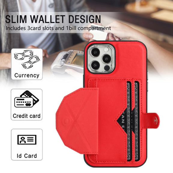 For iPhone 12 / 12 Pro Shockproof Leather Phone Case with Card Holder(Red)