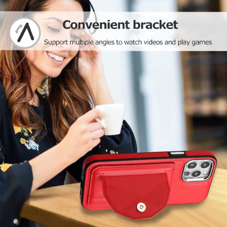 For iPhone 12 / 12 Pro Shockproof Leather Phone Case with Card Holder(Red)