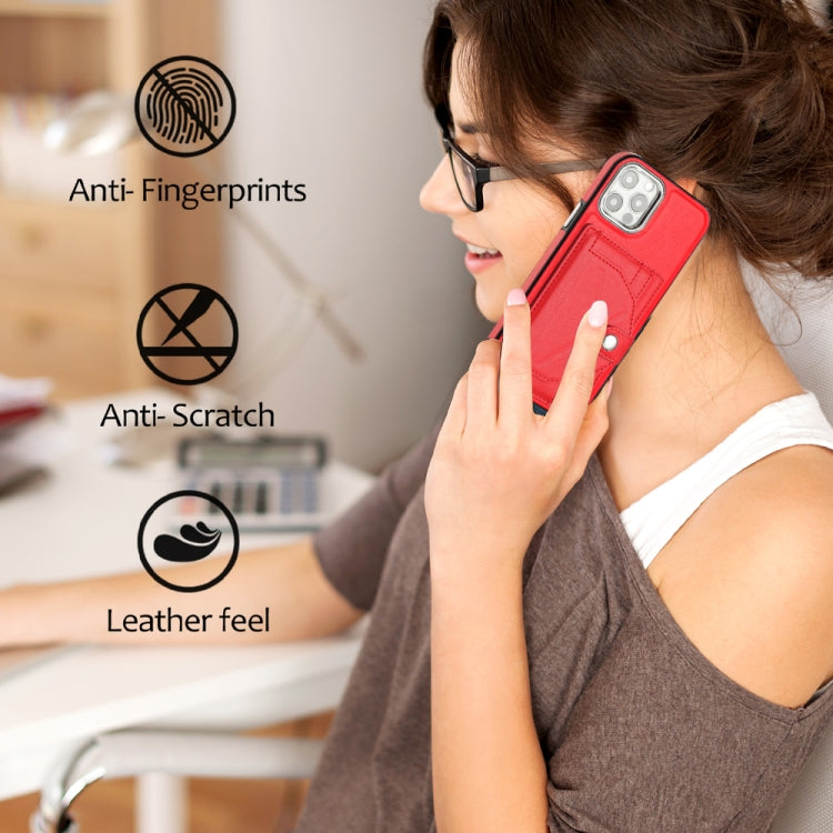 For iPhone 12 / 12 Pro Shockproof Leather Phone Case with Card Holder(Red)