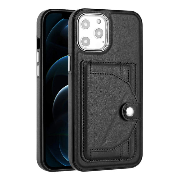 For iPhone 12 Pro Max Shockproof Leather Phone Case with Card Holder(Black)