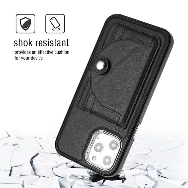 For iPhone 12 Pro Max Shockproof Leather Phone Case with Card Holder(Black)