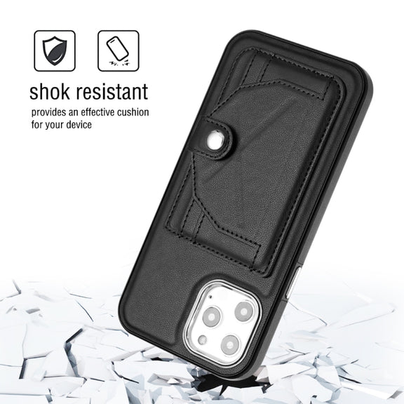 For iPhone 12 Pro Max Shockproof Leather Phone Case with Card Holder(Black)