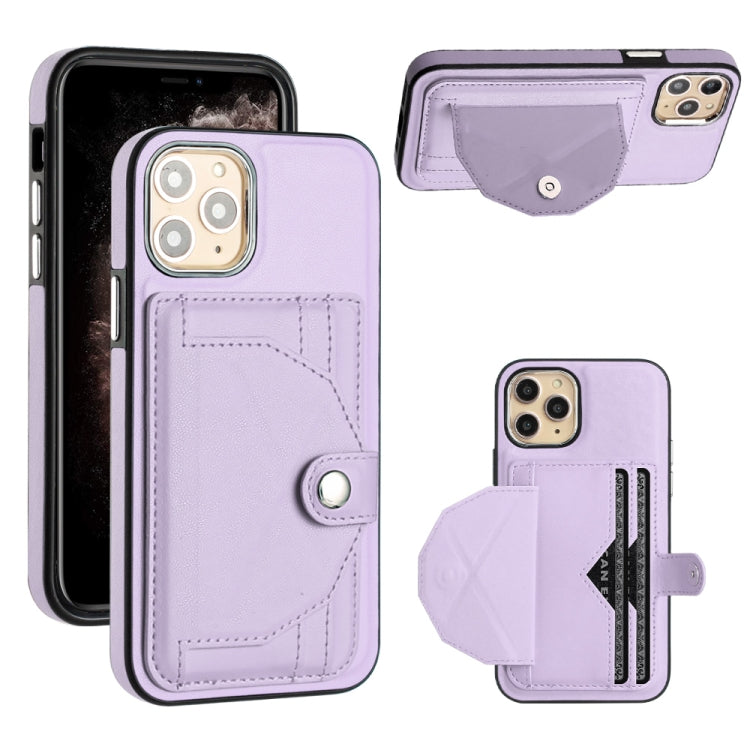 For iPhone 11 Pro Shockproof Leather Phone Case with Card Holder(Purple)