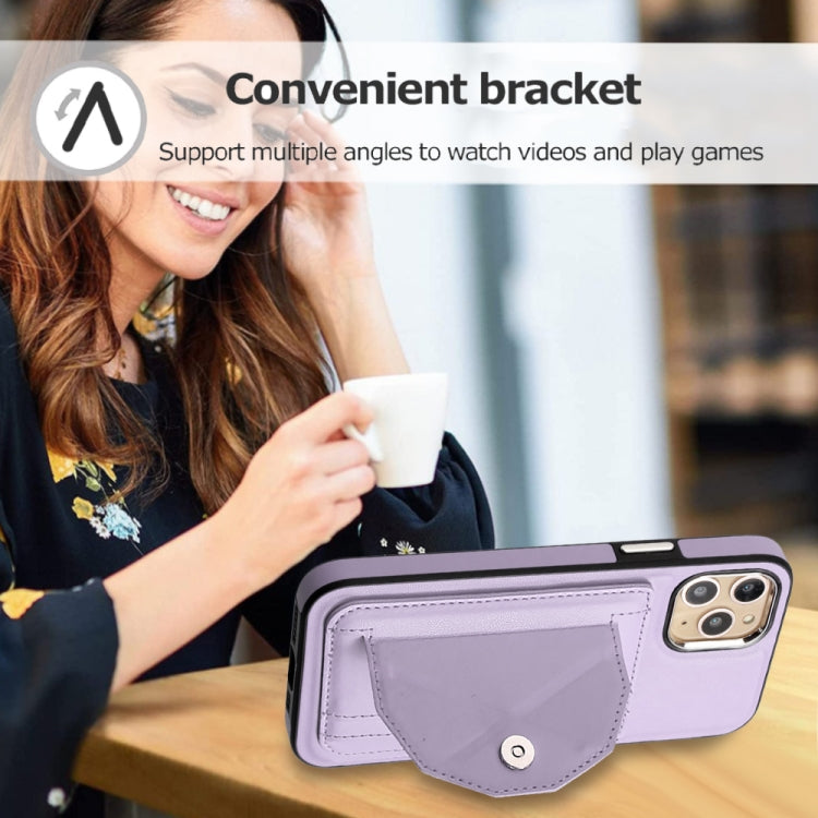 For iPhone 11 Pro Shockproof Leather Phone Case with Card Holder(Purple)
