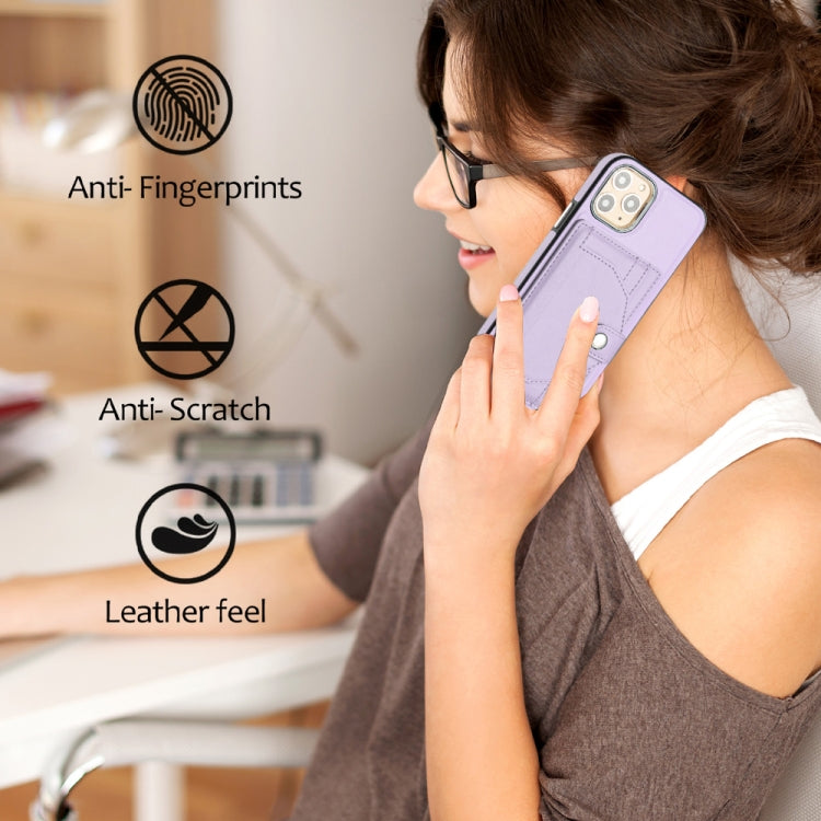 For iPhone 11 Pro Shockproof Leather Phone Case with Card Holder(Purple)