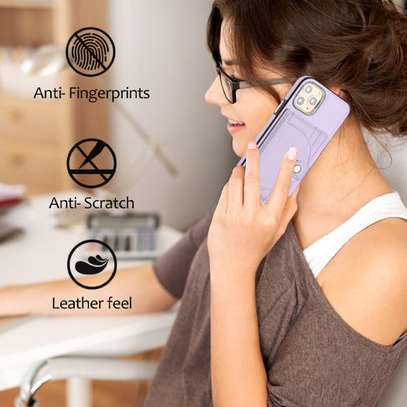 For iPhone 11 Pro Shockproof Leather Phone Case with Card Holder(Purple)