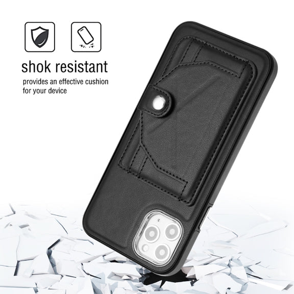 For iPhone 11 Pro Max Shockproof Leather Phone Case with Card Holder(Black)