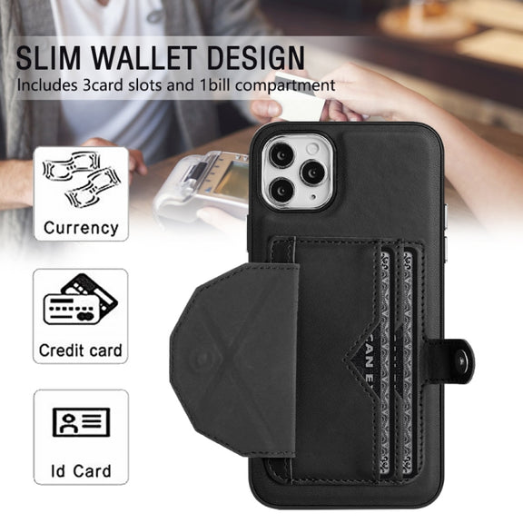 For iPhone 11 Pro Max Shockproof Leather Phone Case with Card Holder(Black)