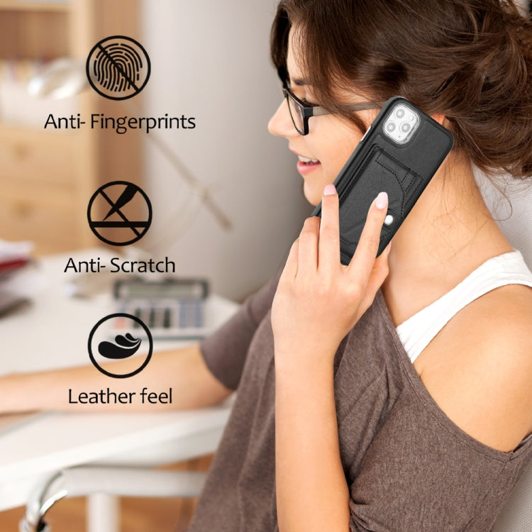For iPhone 11 Pro Max Shockproof Leather Phone Case with Card Holder(Black)
