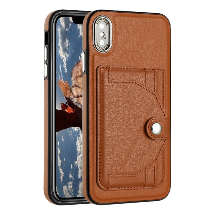 For iPhone XS Max Shockproof Leather Phone Case with Card Holder(Brown)