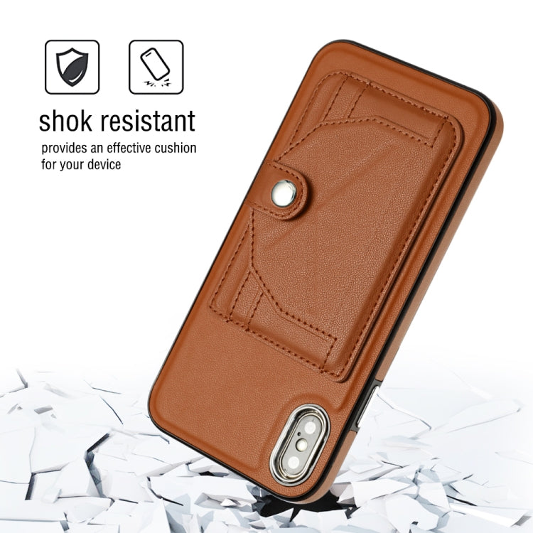 For iPhone XS Max Shockproof Leather Phone Case with Card Holder(Brown)