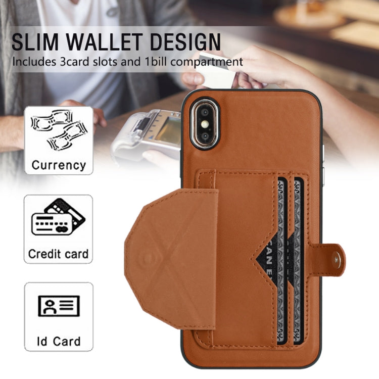 For iPhone XS Max Shockproof Leather Phone Case with Card Holder(Brown)