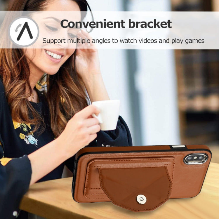 For iPhone XS Max Shockproof Leather Phone Case with Card Holder(Brown)