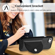 For iPhone SE 2022/SE 2020/6/7/8 Shockproof Leather Phone Case with Card Holder(Black)