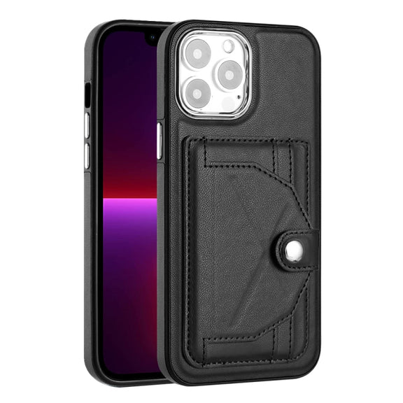 For iPhone 15 Pro Max Shockproof Leather Phone Case with Card Holder(Black)