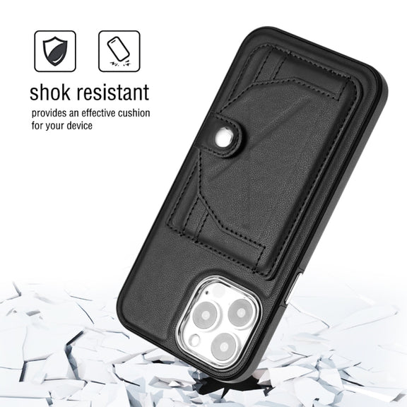 For iPhone 15 Pro Max Shockproof Leather Phone Case with Card Holder(Black)