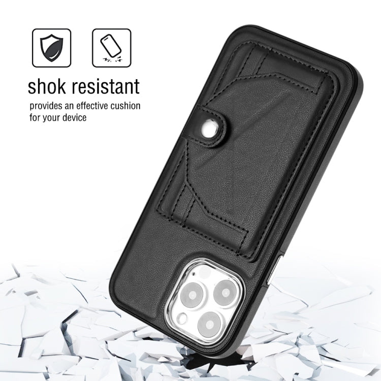For iPhone 15 Pro Max Shockproof Leather Phone Case with Card Holder(Black)