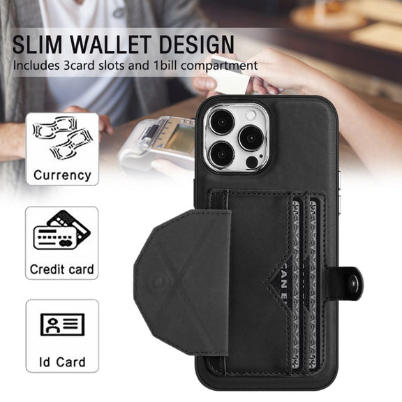 For iPhone 15 Pro Max Shockproof Leather Phone Case with Card Holder(Black)