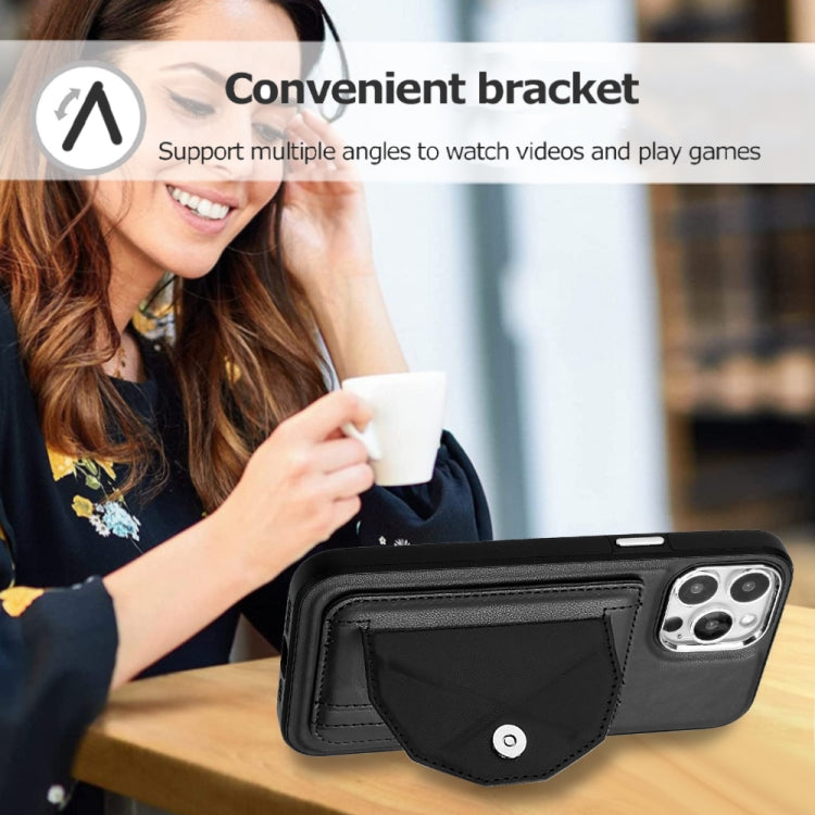 For iPhone 15 Pro Max Shockproof Leather Phone Case with Card Holder(Black)