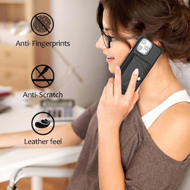 For iPhone 15 Pro Max Shockproof Leather Phone Case with Card Holder(Black)