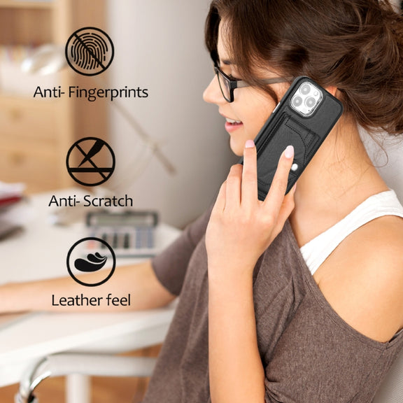 For iPhone 15 Pro Max Shockproof Leather Phone Case with Card Holder(Black)