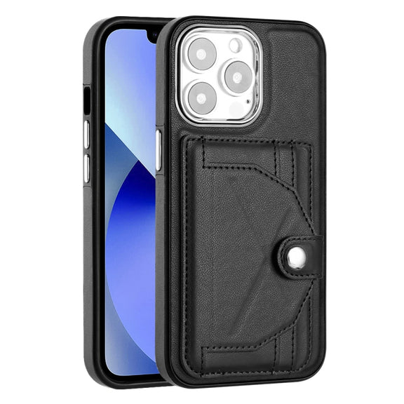 For iPhone 15 Pro Shockproof Leather Phone Case with Card Holder(Black)