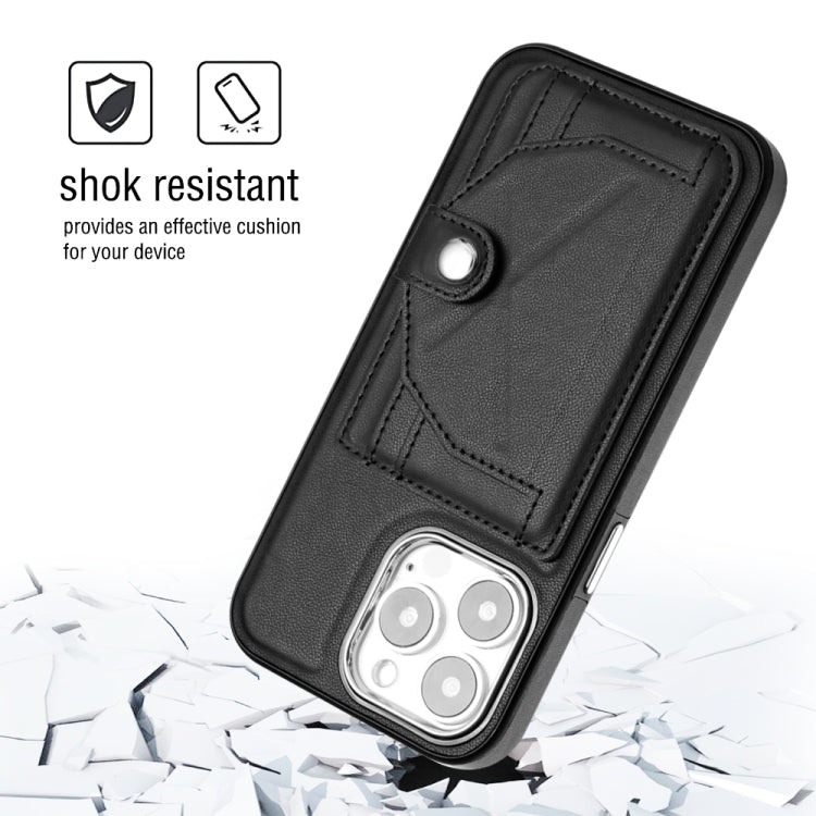 For iPhone 15 Pro Shockproof Leather Phone Case with Card Holder(Black)