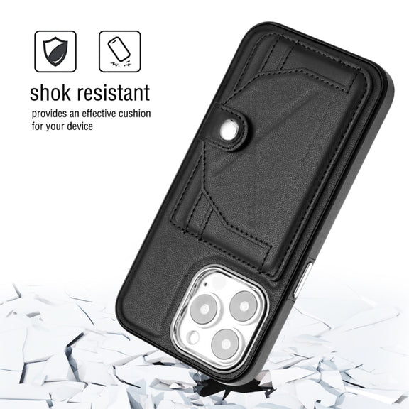 For iPhone 15 Pro Shockproof Leather Phone Case with Card Holder(Black)