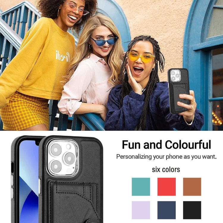 For iPhone 15 Pro Shockproof Leather Phone Case with Card Holder(Black)