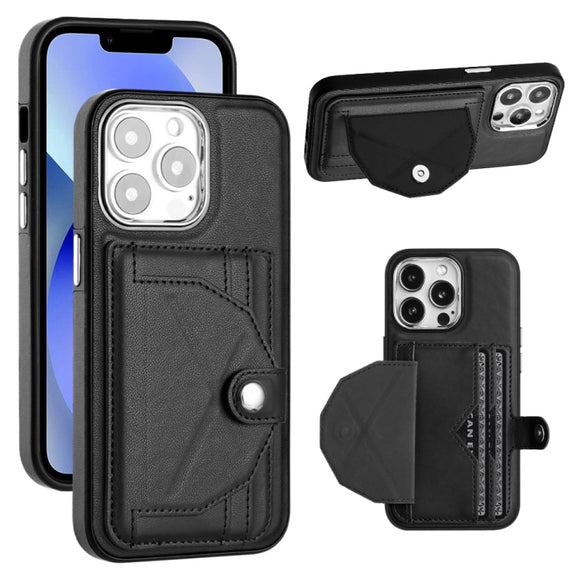 For iPhone 15 Pro Shockproof Leather Phone Case with Card Holder(Black)