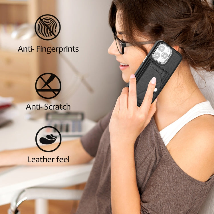 For iPhone 15 Pro Shockproof Leather Phone Case with Card Holder(Black)
