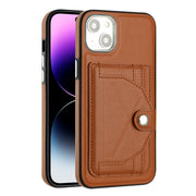 For iPhone 15 Plus Shockproof Leather Phone Case with Card Holder(Brown)