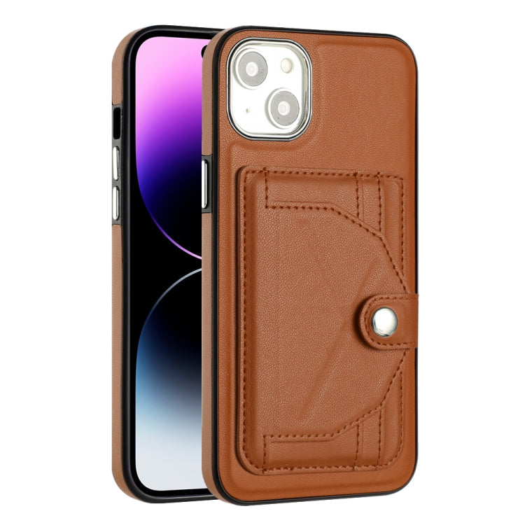 For iPhone 15 Plus Shockproof Leather Phone Case with Card Holder(Brown)