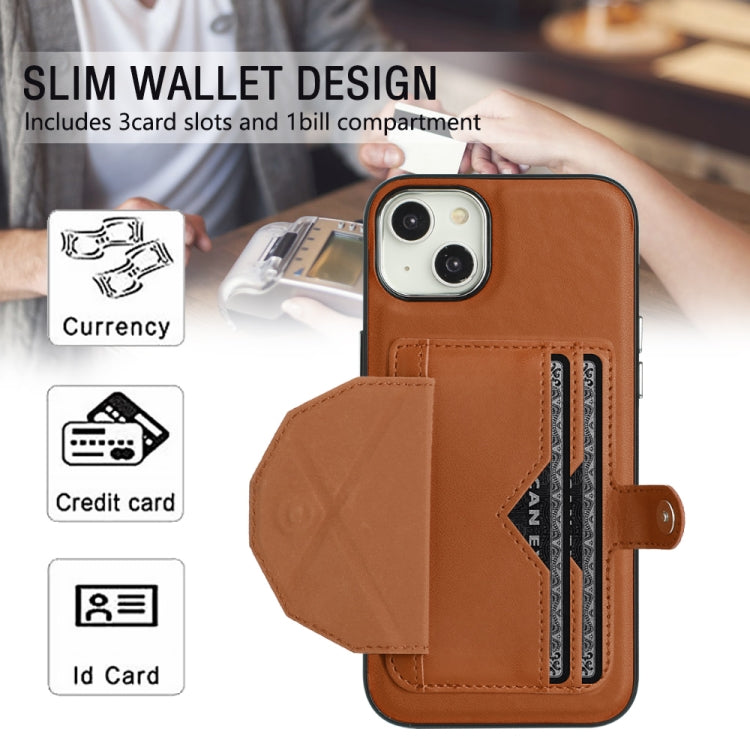 For iPhone 15 Plus Shockproof Leather Phone Case with Card Holder(Brown)
