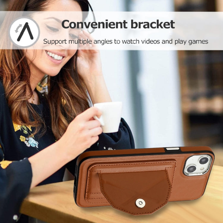 For iPhone 15 Plus Shockproof Leather Phone Case with Card Holder(Brown)