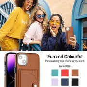 For iPhone 15 Plus Shockproof Leather Phone Case with Card Holder(Brown)