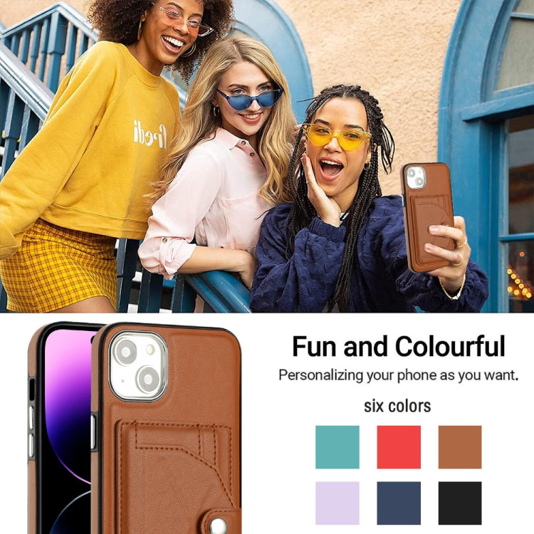 For iPhone 15 Plus Shockproof Leather Phone Case with Card Holder(Brown)