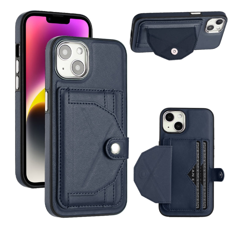 For iPhone 15 Shockproof Leather Phone Case with Card Holder(Blue)