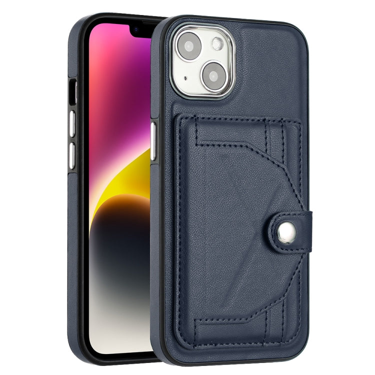 For iPhone 15 Shockproof Leather Phone Case with Card Holder(Blue)