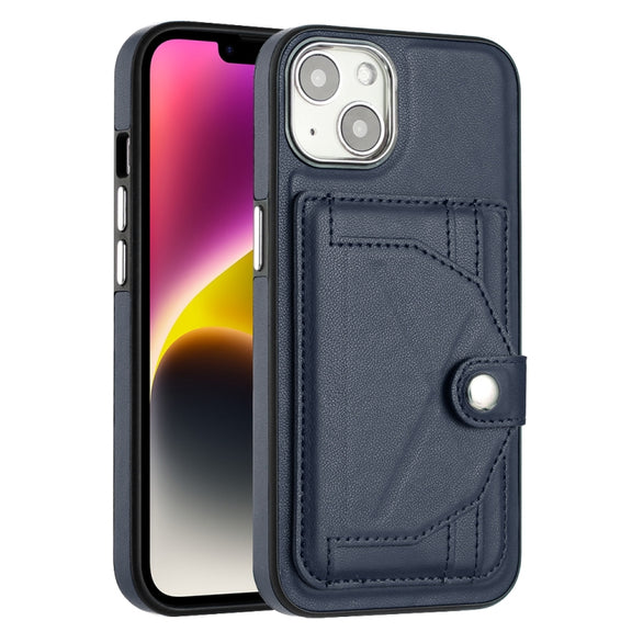 For iPhone 15 Shockproof Leather Phone Case with Card Holder(Blue)
