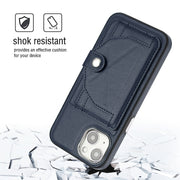 For iPhone 15 Shockproof Leather Phone Case with Card Holder(Blue)