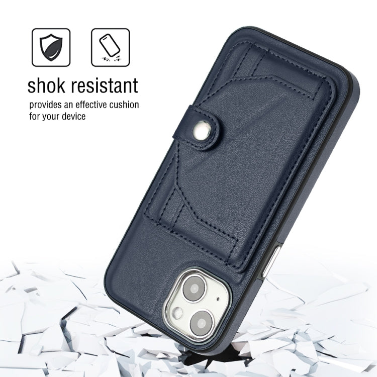 For iPhone 15 Shockproof Leather Phone Case with Card Holder(Blue)