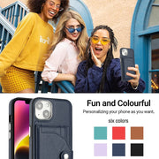 For iPhone 15 Shockproof Leather Phone Case with Card Holder(Blue)