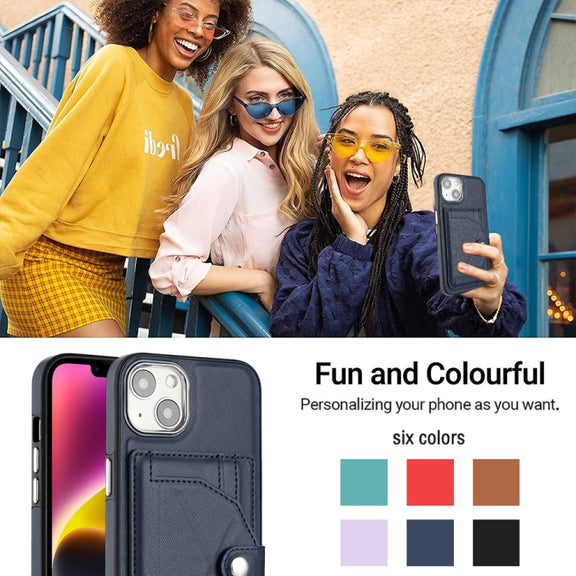 For iPhone 15 Shockproof Leather Phone Case with Card Holder(Blue)